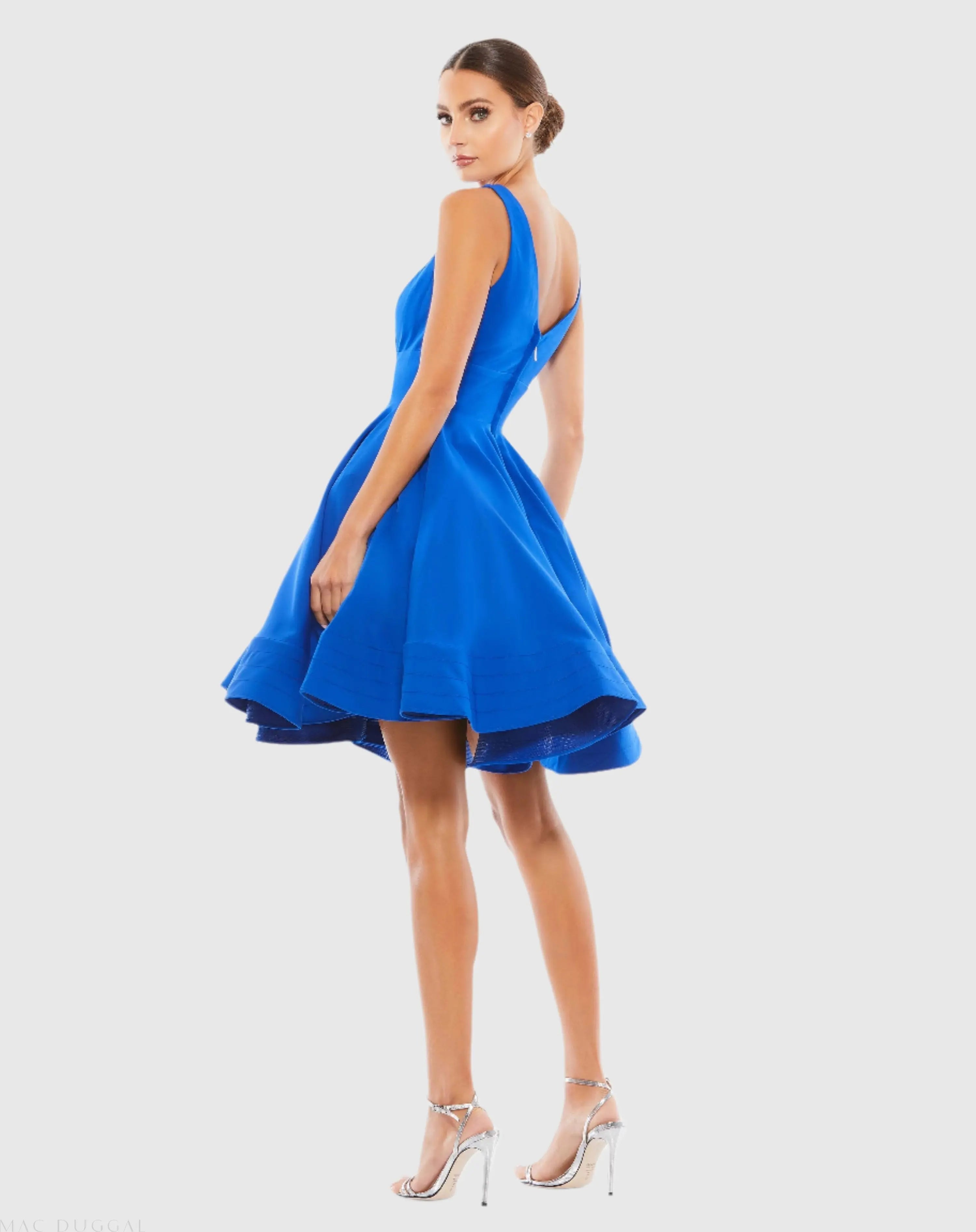 Blue V Neck Fit & Flare Mini Dress