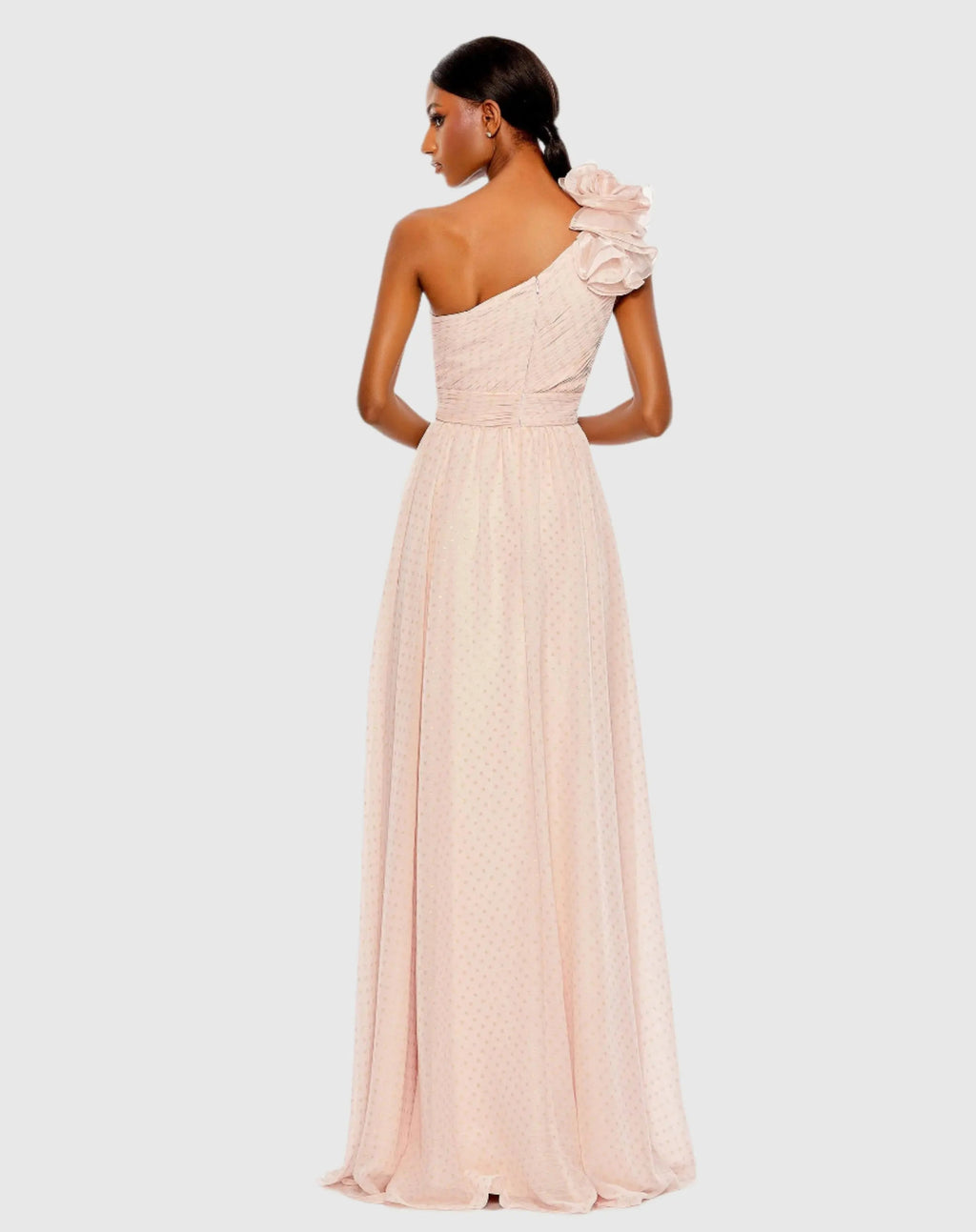 Pink Polka Dot Ruffled One Shoulder Gown