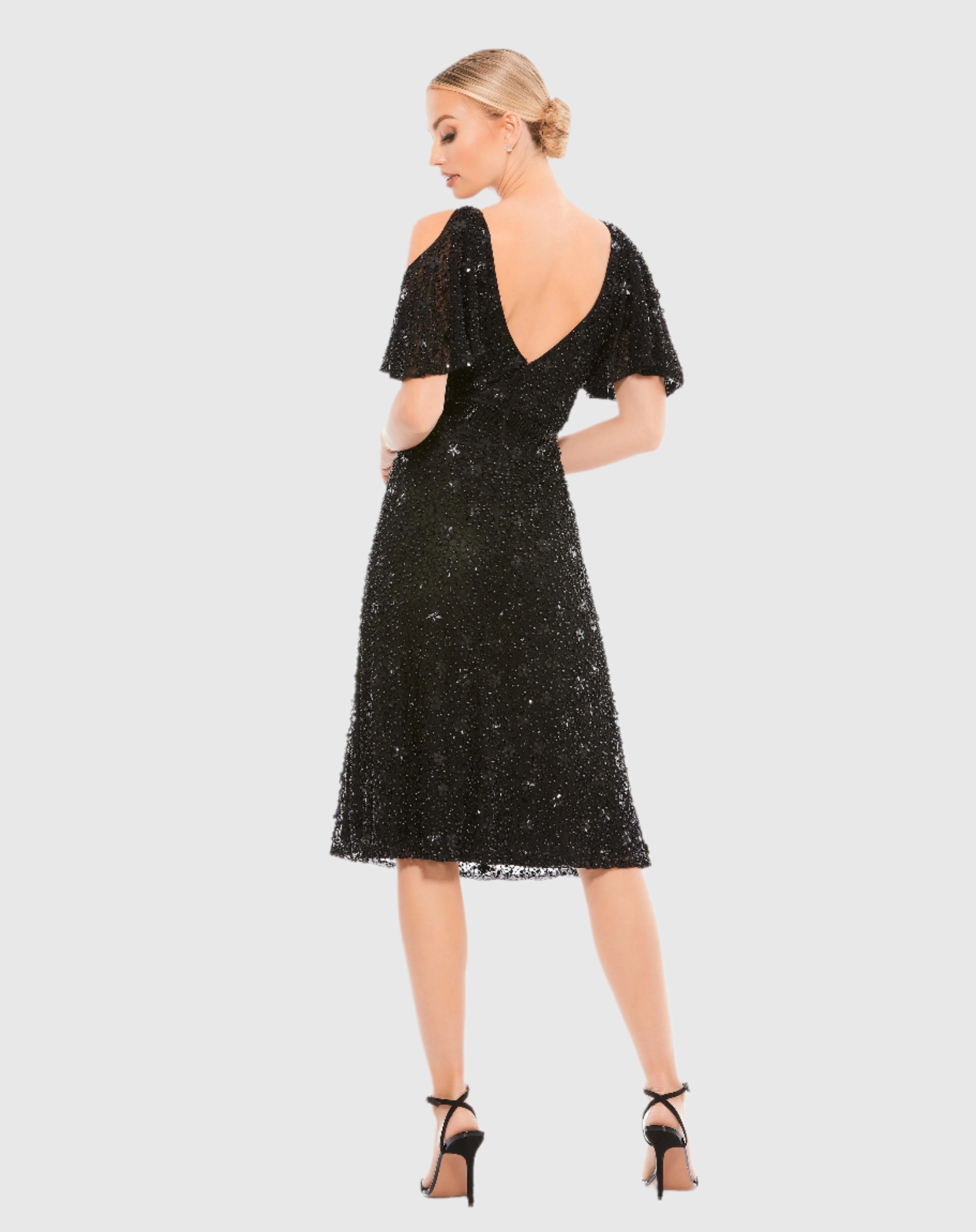 Black Pearl Embellished Drop Shoulder Dress