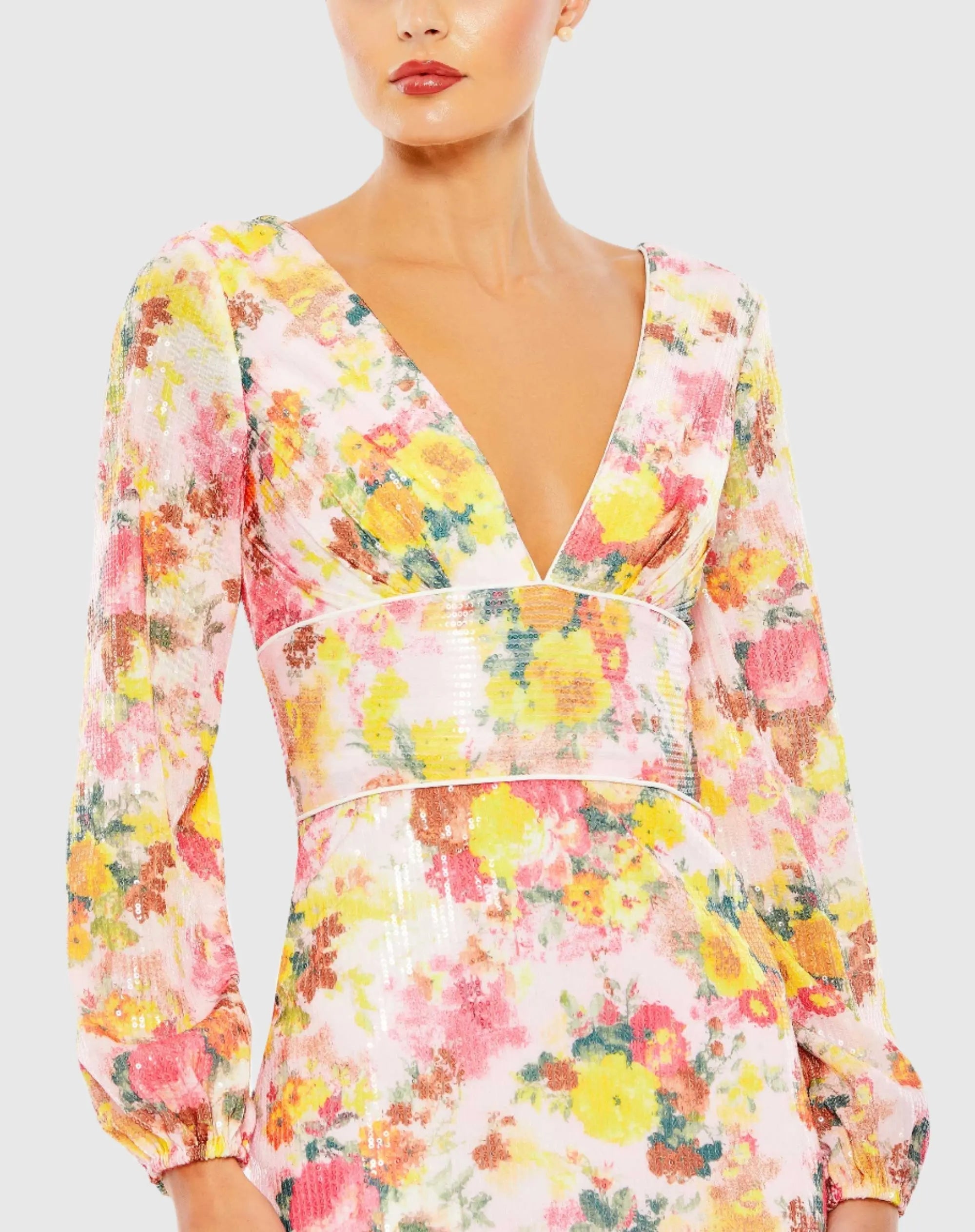Multicolor Sequined Floral Long Sleeve Mini Dress