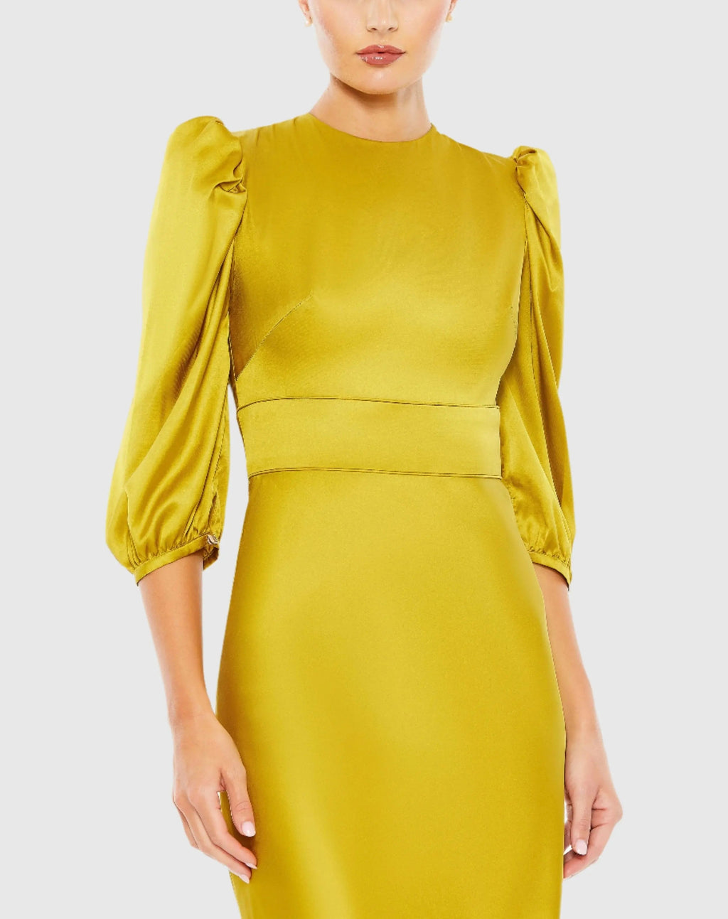 Green High Neck 3/4 Sleeve Midi Dress