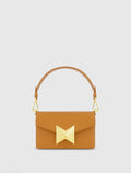 Brown Mini Leather Shoulder Handbag With Gold Hardware