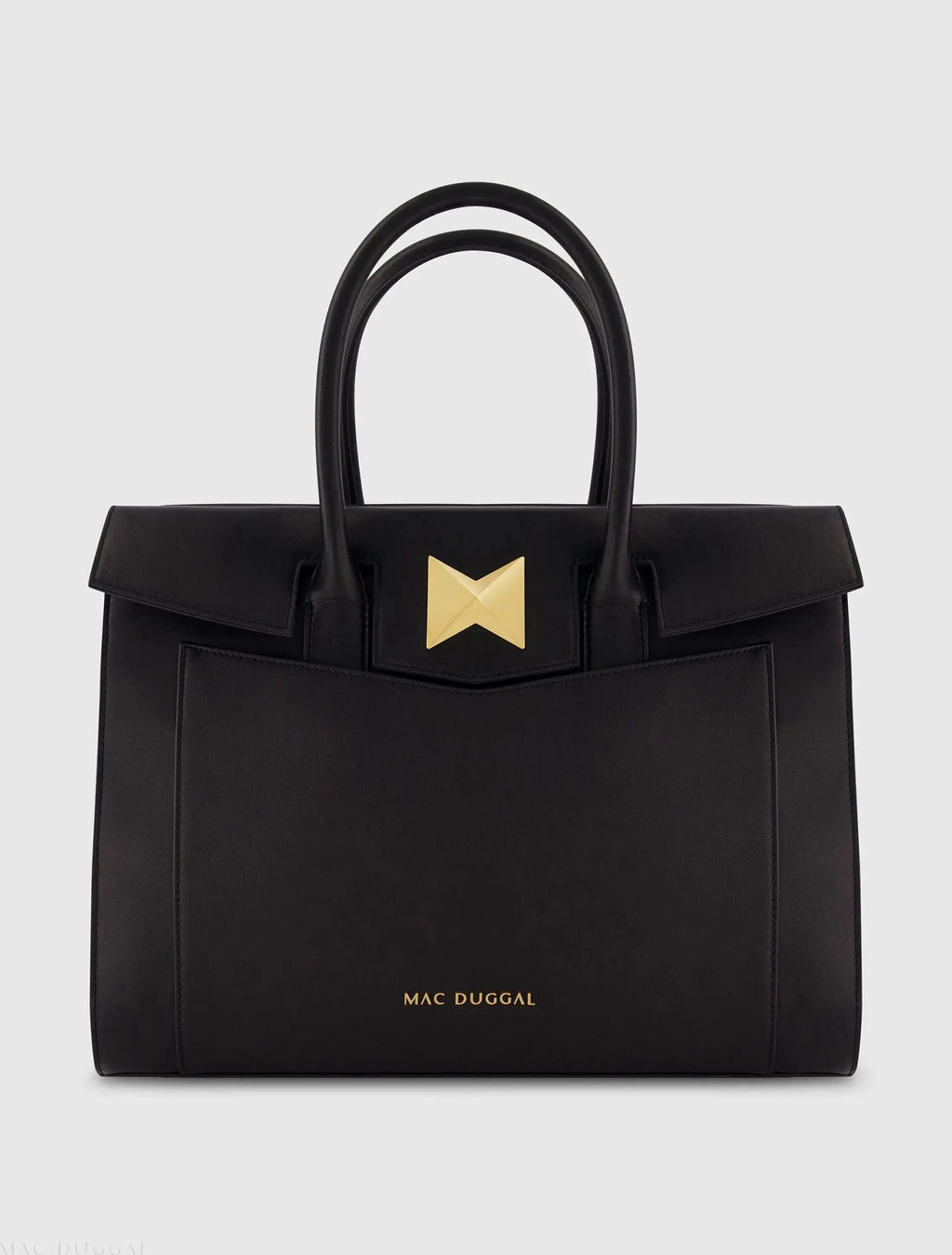 Black Large Leather Briefcase Bag With Gold Hardware