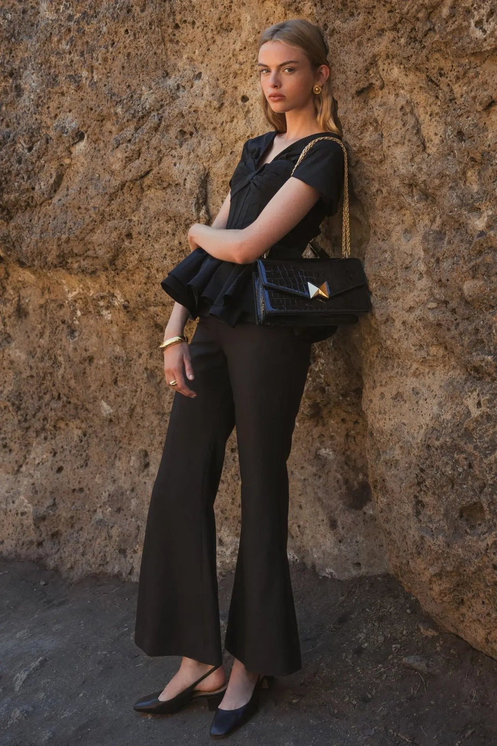 Black Classic Crepe Flared Trouser Pant - FINAL SALE